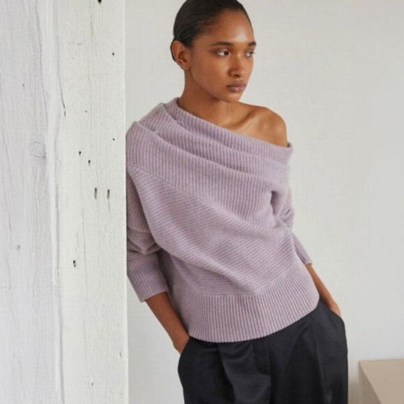 NAADAM NWT One Shoulder Wool Cashmere Draped Sweater in Purple Size S - Picture 1 of 13